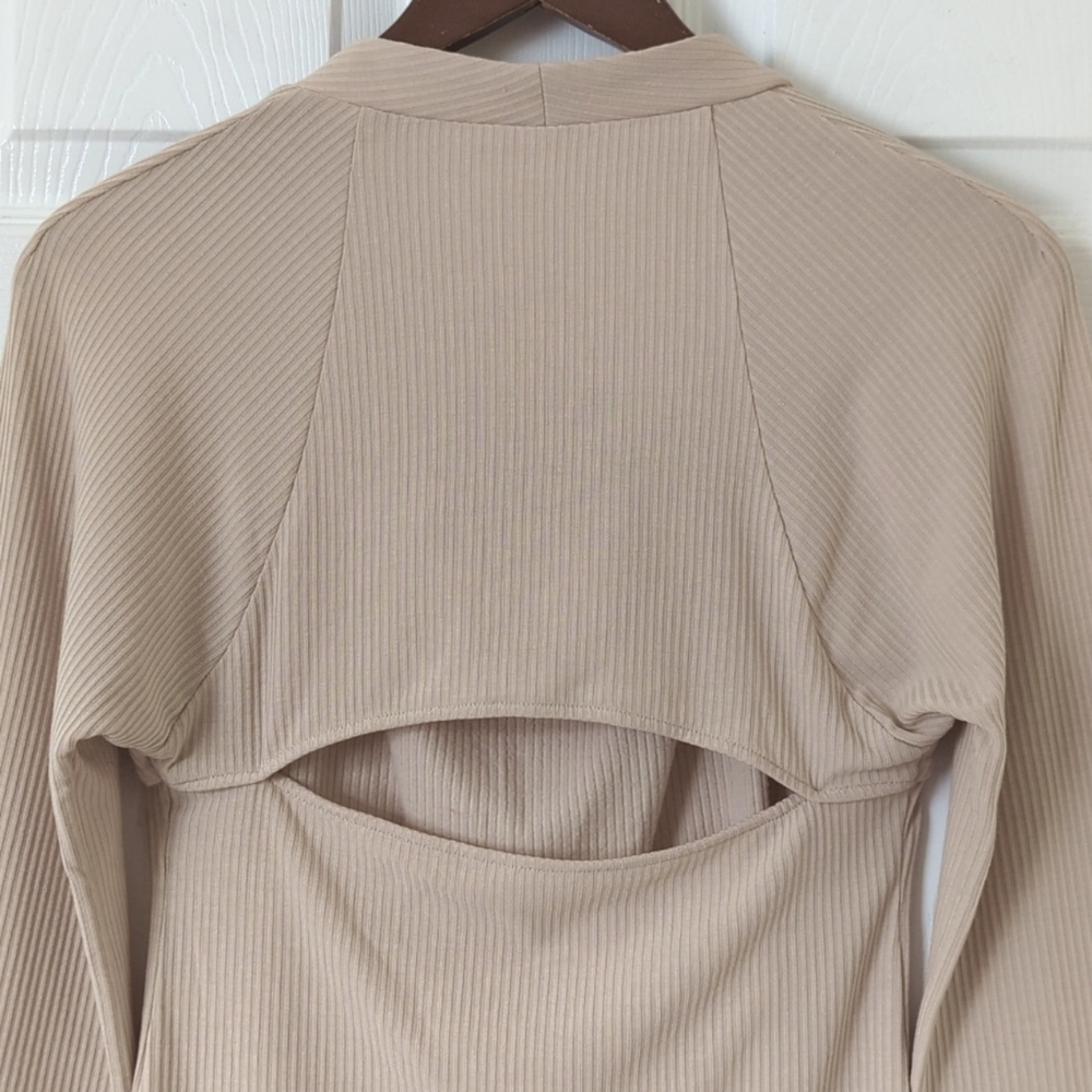 Nap Loungewear Ribbed Knit Bolero Square Neck Long Flared Sleeve Top Cream L - Picture 12 of 14